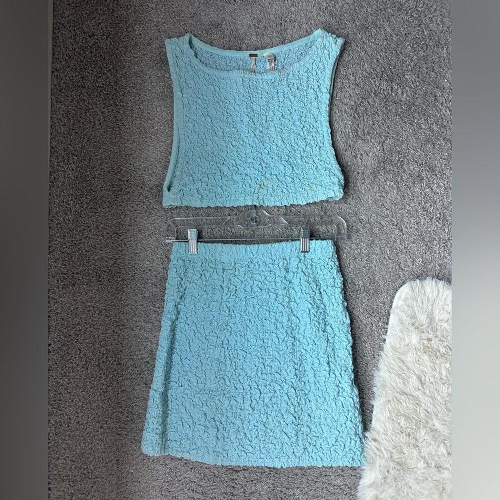 Free People Light Blue Textured Skirt Set